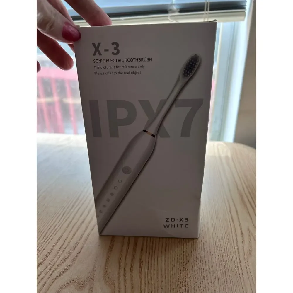 New IPX7 Sonic Electric White Toothbrush with 2 Brush Heads & USB Cable